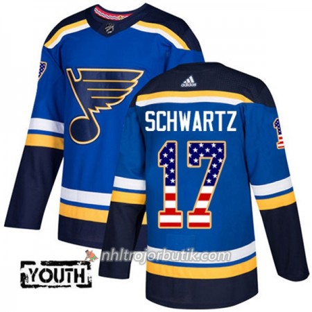 Barn Ishockey St. Louis Blues Tröja Jaden Schwartz 17 Adidas 2017-2018 Blå USA Flag Fashion Authentic